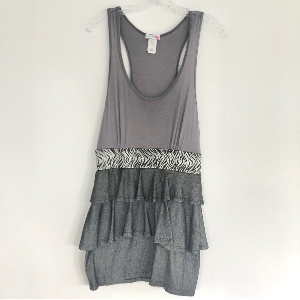 Gray Sleeveless Banded Ruffled Mini Dress Size L